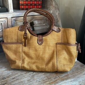 🤎 Fossil Woven Straw Bag Hang Key Charm Vintage Tan Brown